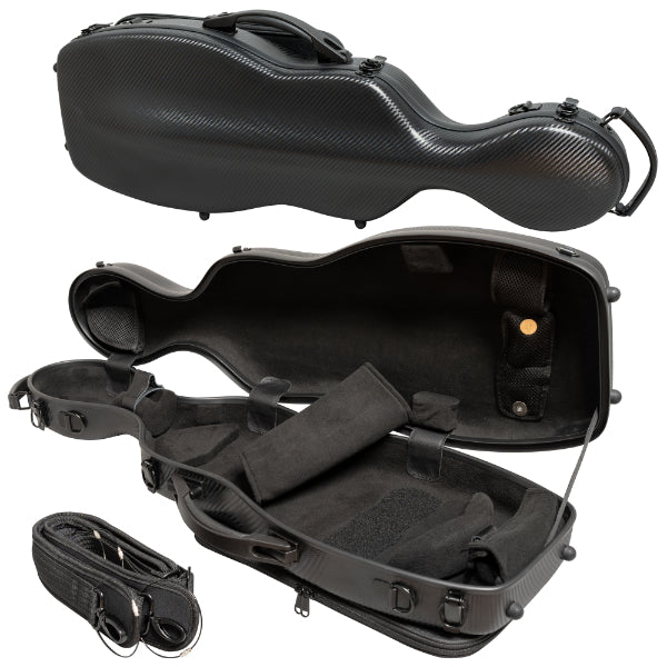 MV Cello Shaped Poly Carbon Violin Case - Adj 4/4 - 3/4