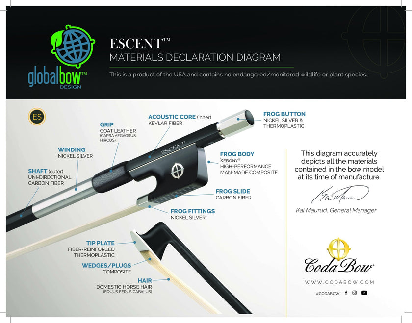CodaBow Escent Carbon Fiber Violin Bow 4/4